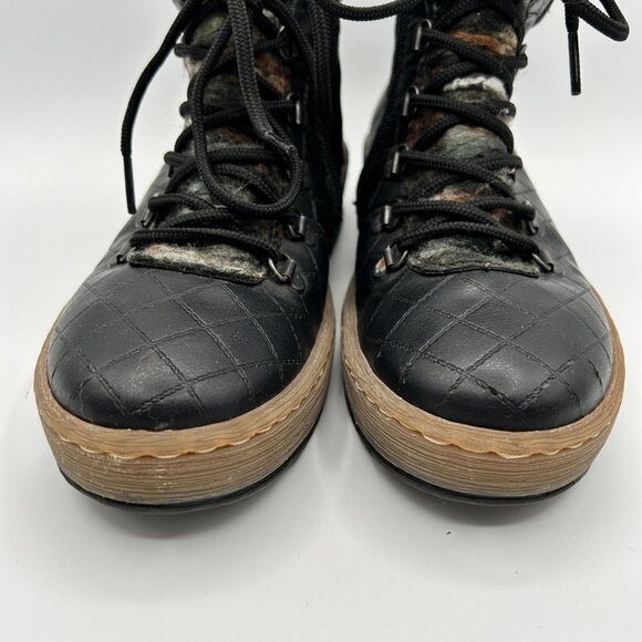 Rieker Boots 38 US 7 Black Leather Quilted Ankle Booties Sherpa Lace Up - Picture 7 of 13
